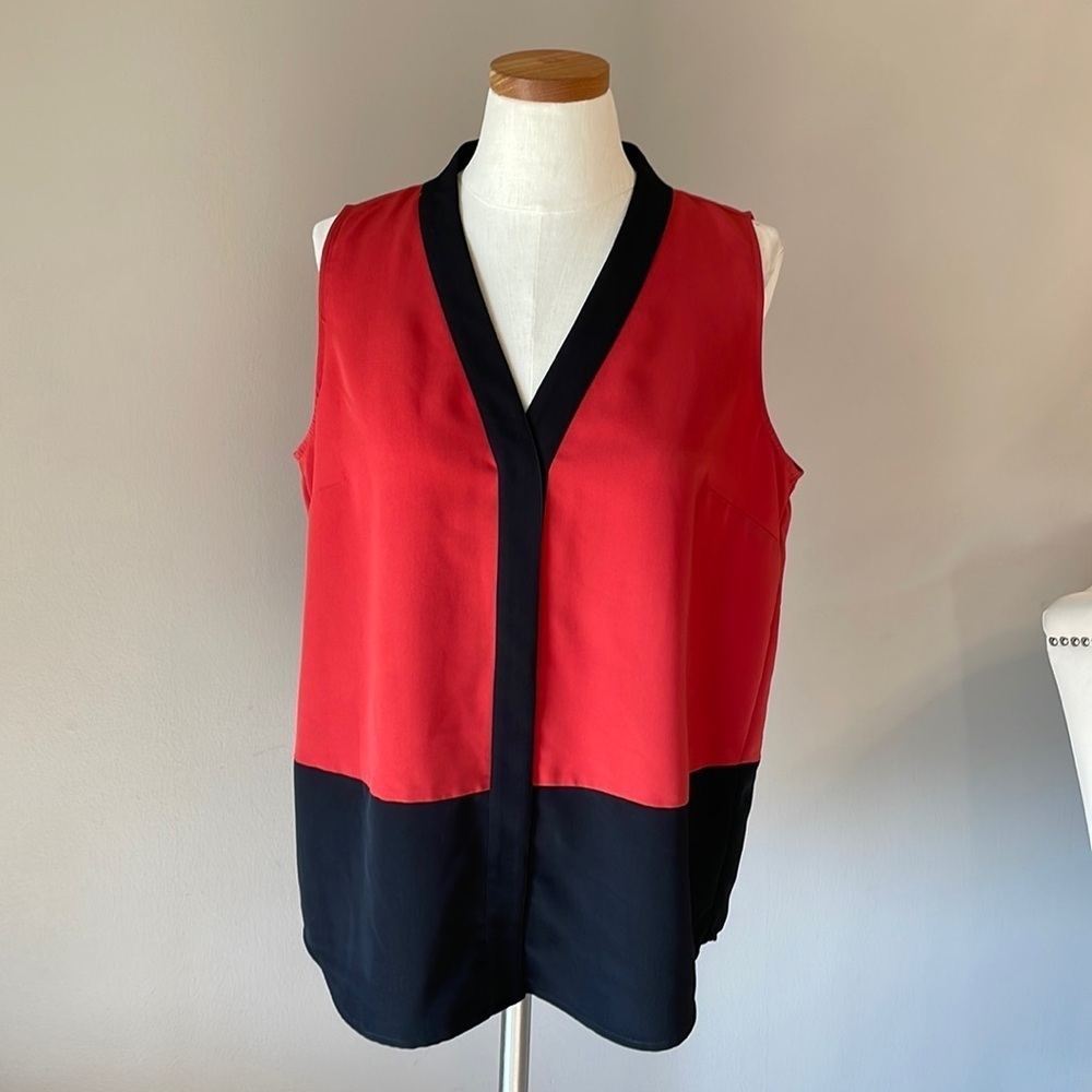 H by HALSTON colorblock sleeveless top snap down front closure rustic orange L - Picture 1 of 9